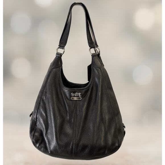 Coach Madison Maggie Shoulder Bag Black Pebbled Leather Designer Hobo Purse - Picture 1 of 16